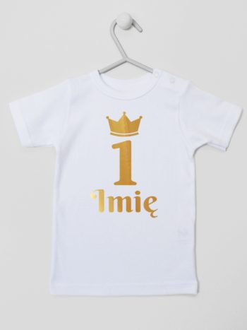 na pierwsze urodziny nadruk złoty z imieniem koszulka z krótkim rękawem kolor biały 160