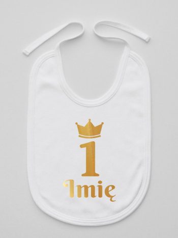 na pierwsze urodziny nadruk złoty z imieniem śliniak niemowlęcy kolor biały 160