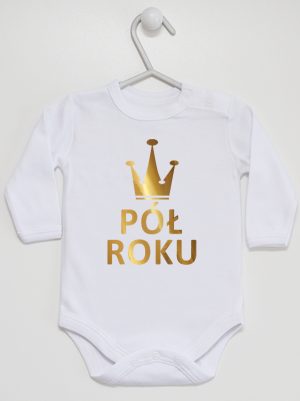 na pół roku nadruk złoty body z długim rękawem kolor biały 074