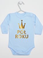 na pół roku nadruk złoty body z długim rękawem kolor błękitny 074