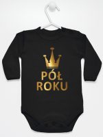 na pół roku nadruk złoty body z długim rękawem kolor czarny 074