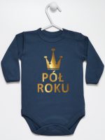 na pół roku nadruk złoty body z długim rękawem kolor granatowy 074