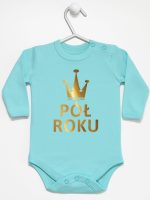 na pół roku nadruk złoty body z długim rękawem kolor miętowy 074