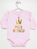 na pół roku nadruk złoty body z długim rękawem kolor różowy 074