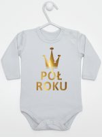 na pół roku nadruk złoty body z długim rękawem kolor szary 074