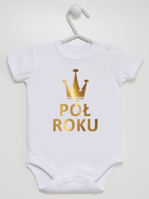 na pół roku nadruk złoty body z krótkim rękawem kolor biały 074