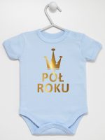 na pół roku nadruk złoty body z krótkim rękawem kolor błękitny 074