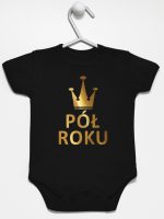 na pół roku nadruk złoty body z krótkim rękawem kolor czarny 074