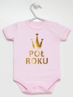 na pół roku nadruk złoty body z krótkim rękawem kolor różowy 074