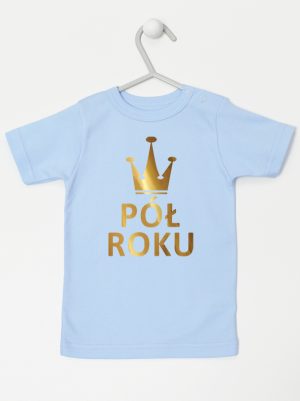 na pół roku nadruk złoty koszulka z krótkim rękawem kolor błękitny 074