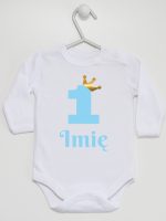 na roczek jedynka niebieska z imieniem body z długim rękawem kolor biały 172