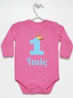 na roczek jedynka niebieska z imieniem body z długim rękawem kolor ciemny różowy 172