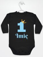 na roczek jedynka niebieska z imieniem body z długim rękawem kolor czarny 172