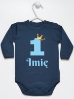 na roczek jedynka niebieska z imieniem body z długim rękawem kolor granatowy 172