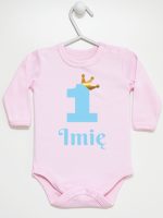 na roczek jedynka niebieska z imieniem body z długim rękawem kolor różowy 172