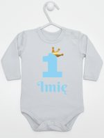 na roczek jedynka niebieska z imieniem body z długim rękawem kolor szary 172