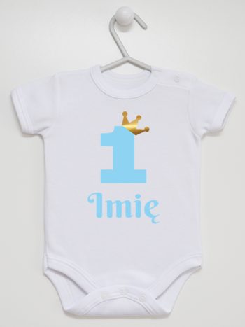 na roczek jedynka niebieska z imieniem body z krótkim rękawem kolor biały 172