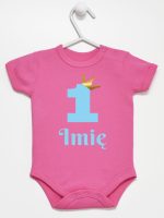 na roczek jedynka niebieska z imieniem body z krótkim rękawem kolor ciemny rózowy 172