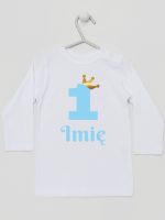 na roczek jedynka niebieska z imieniem koszulka z długim rękawem kolor biały 172