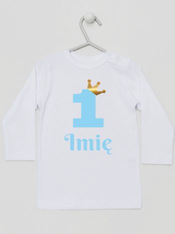 na roczek jedynka niebieska z imieniem koszulka z długim rękawem kolor biały 172