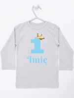 na roczek jedynka niebieska z imieniem koszulka z długim rękawem kolor szary 172