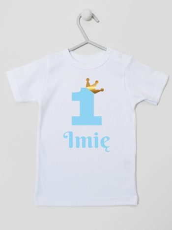 na roczek jedynka niebieska z imieniem koszulka z krótkim rękawem kolor biały 172