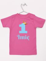 na roczek jedynka niebieska z imieniem koszulka z krótkim rękawem kolor ciemny różowy 172