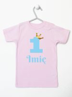 na roczek jedynka niebieska z imieniem koszulka z krótkim rękawem kolor różowy 172