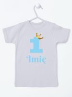 na roczek jedynka niebieska z imieniem koszulka z krótkim rękawem kolor szary 172