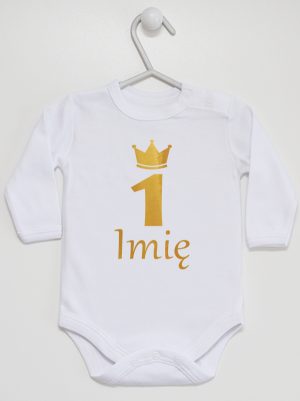 na roczek jedynka z imieniem body z długim rękawem kolor biały 142