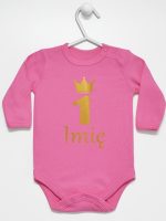 na roczek jedynka z imieniem body z długim rękawem kolor ciemny różowy 142
