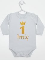 na roczek jedynka z imieniem body z długim rękawem kolor szary 142