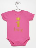 na roczek jedynka z imieniem body z krótkim rękawem kolor ciemny rózowy 142