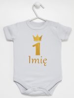 na roczek jedynka z imieniem body z krótkim rękawem kolor szary 142
