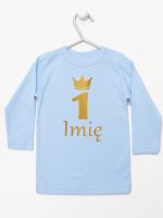 na roczek jedynka z imieniem koszulka z długim rękawem kolor błękitny 142