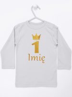 na roczek jedynka z imieniem koszulka z długim rękawem kolor szary 142