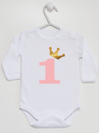 na roczek jedynką z koroną body z długim rękawem kolor biały 151