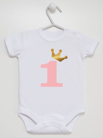 na roczek jedynką z koroną body z krótkim rękawem kolor biały 151