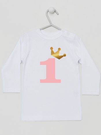 na roczek jedynką z koroną koszulka z długim rękawem kolor biały 151