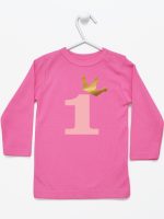 na roczek jedynką z koroną koszulka z długim rękawem kolor ciemny różowy 151