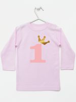 na roczek jedynką z koroną koszulka z długim rękawem kolor różowy 151