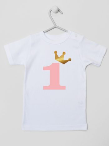 na roczek jedynką z koroną koszulka z krótkim rękawem kolor biały 151