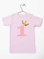 na roczek jedynką z koroną koszulka z krótkim rękawem kolor różowy 151