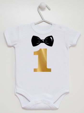 na roczek jedynka z muchą body z krótkim rękawem kolor biały 218