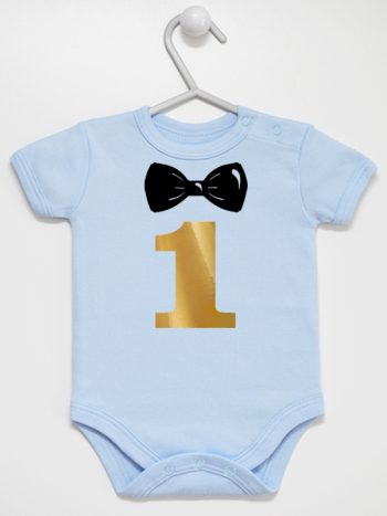 na roczek jedynka z muchą body z krótkim rękawem kolor błękitny 218