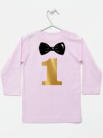 na roczek jedynka z muchą koszulka z długim rękawem kolor różowy 218