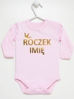 na roczek z imieniem dziecka body z długim rękawem kolor różowy 029