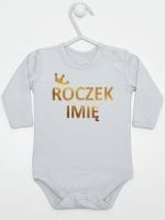 na roczek z imieniem dziecka body z długim rękawem kolor szary 029