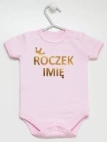 na roczek z imieniem dziecka body z krótkim rękawem kolor różowy 029