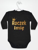 na roczek z imieniem dziecka nadruk złoty body z długim rękawem kolor czarny 217